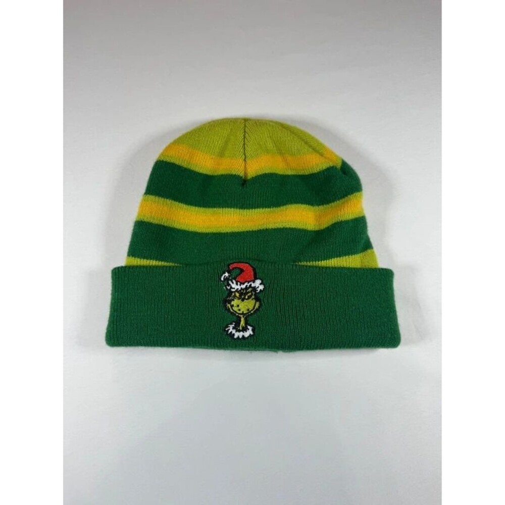 Dr Seuss The Grinch Striped Knit Cuffed Beanie Hat CultureFly Adult One Size